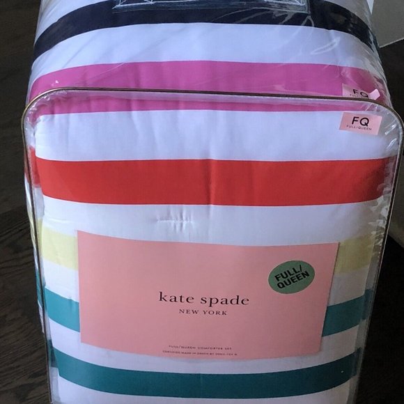KATE SPADE Candy Stripe Rainbow Full/Queen Comforter Pillows Set 3pc 100% Cotton - Picture 3 of 5